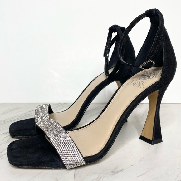 Vince Camuto Relasha Square Toe Black Suede Heeled Sandal 8M - Picture 1 of 12